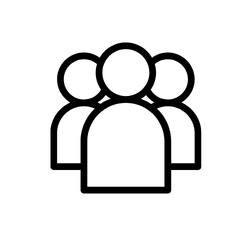 A minimalist black line icon depicting a group of three people, commonly used as a user or crowd symbol.