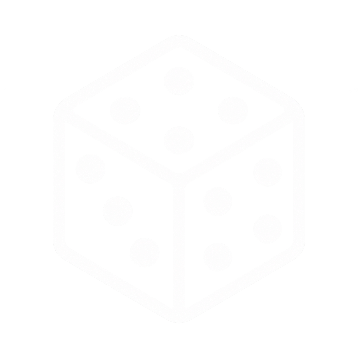 A minimalist white line-art icon depicting a hexagonal box with rounded corners, representing packaging or a product box, on a solid white background.