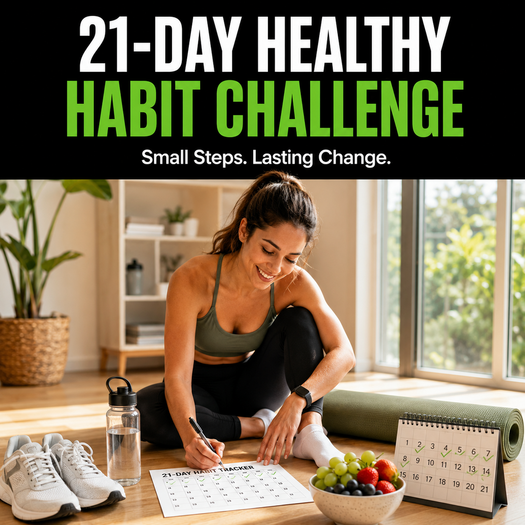 Woman tracking progress during a 21-day healthy habit challenge