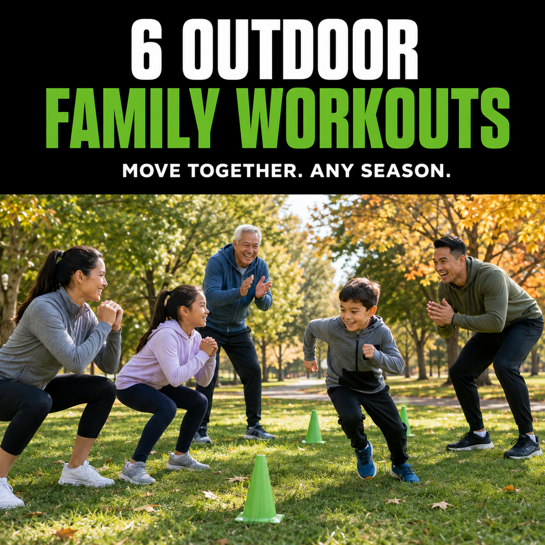 Multigenerational family enjoying an outdoor fitness workout at a park