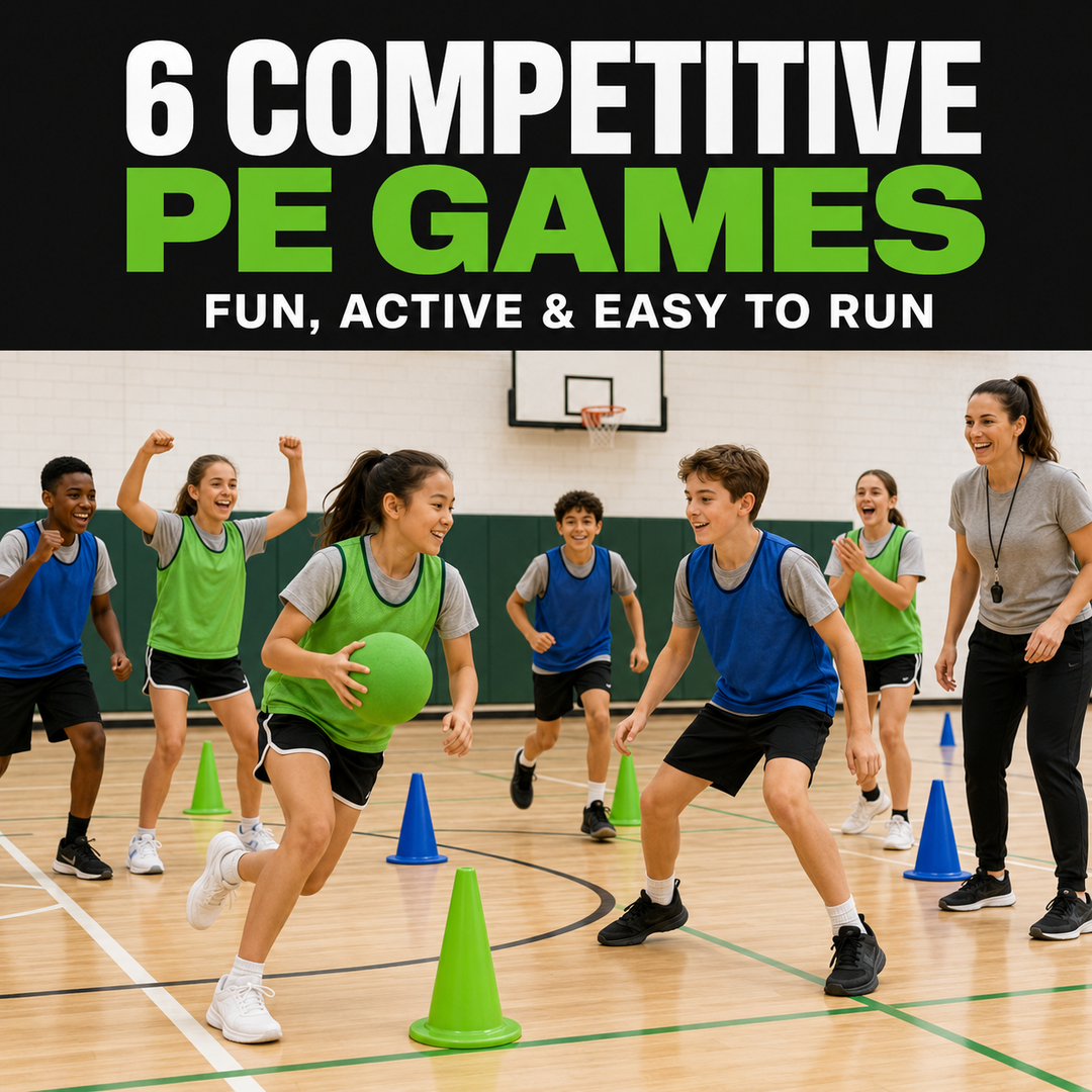 Students playing a fun competitive team game during physical education class
