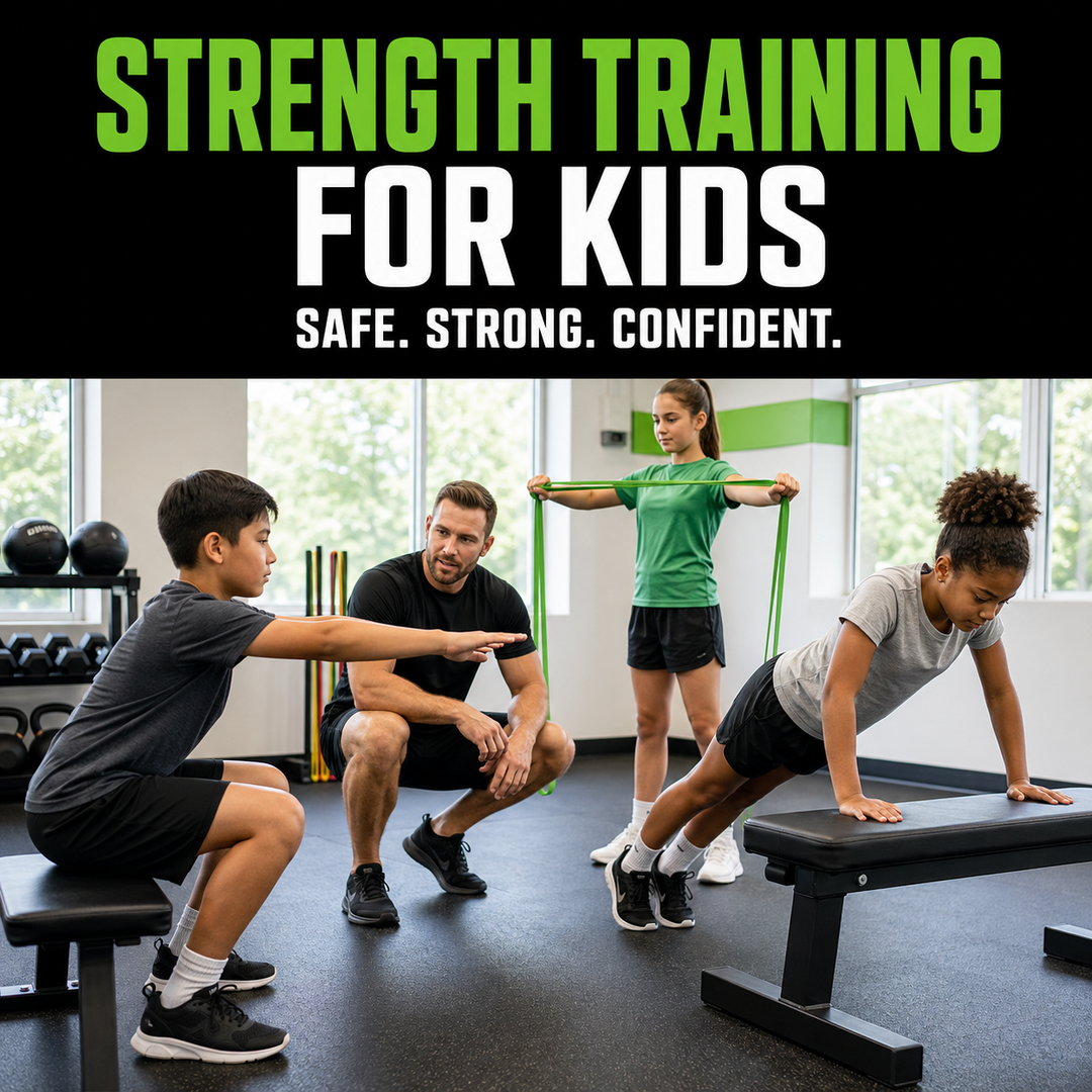 Kids completing a supervised beginner strength-training workout