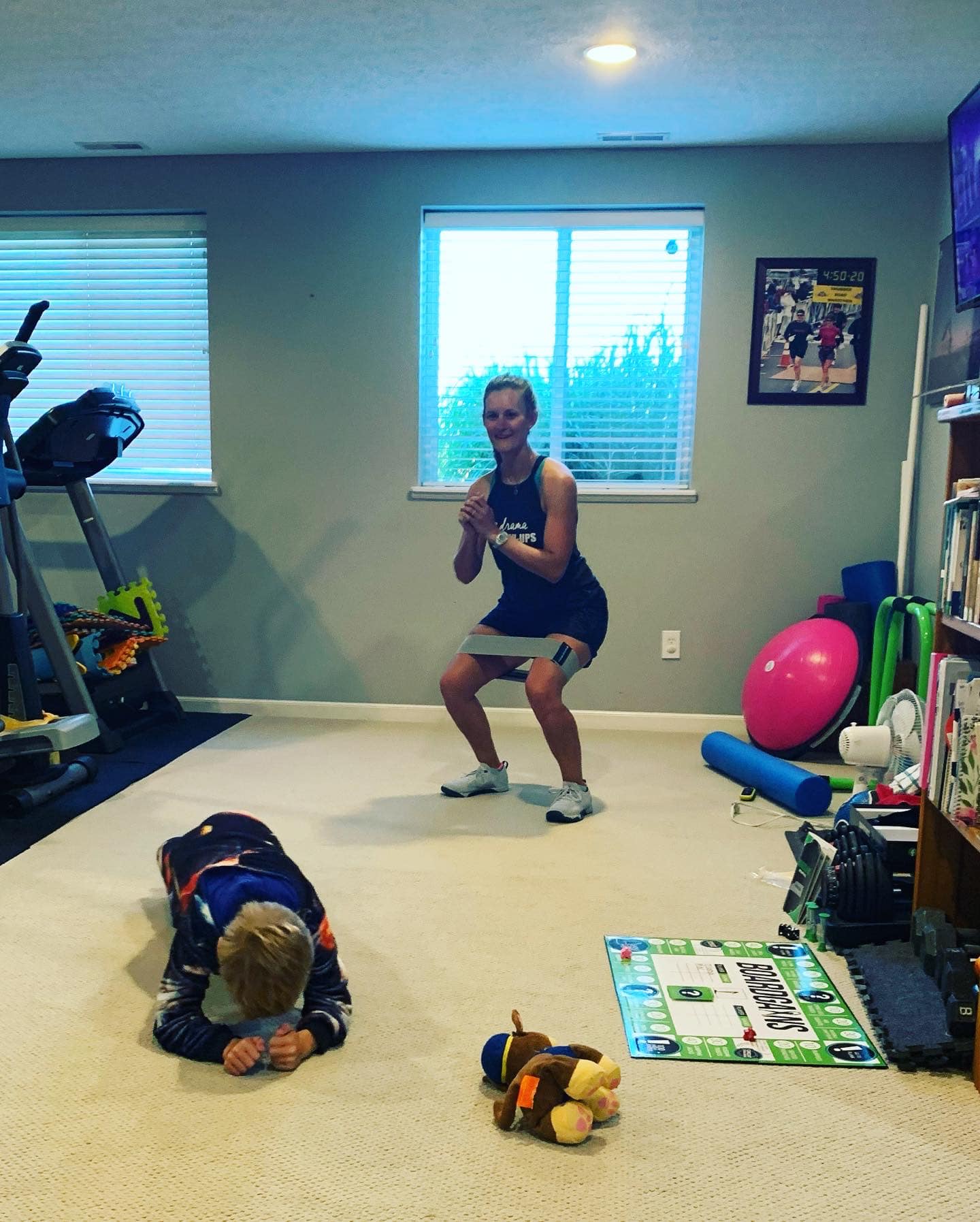 Mom and Kid Using Boardgains at Home - Family Fitness Made Easy and Fun