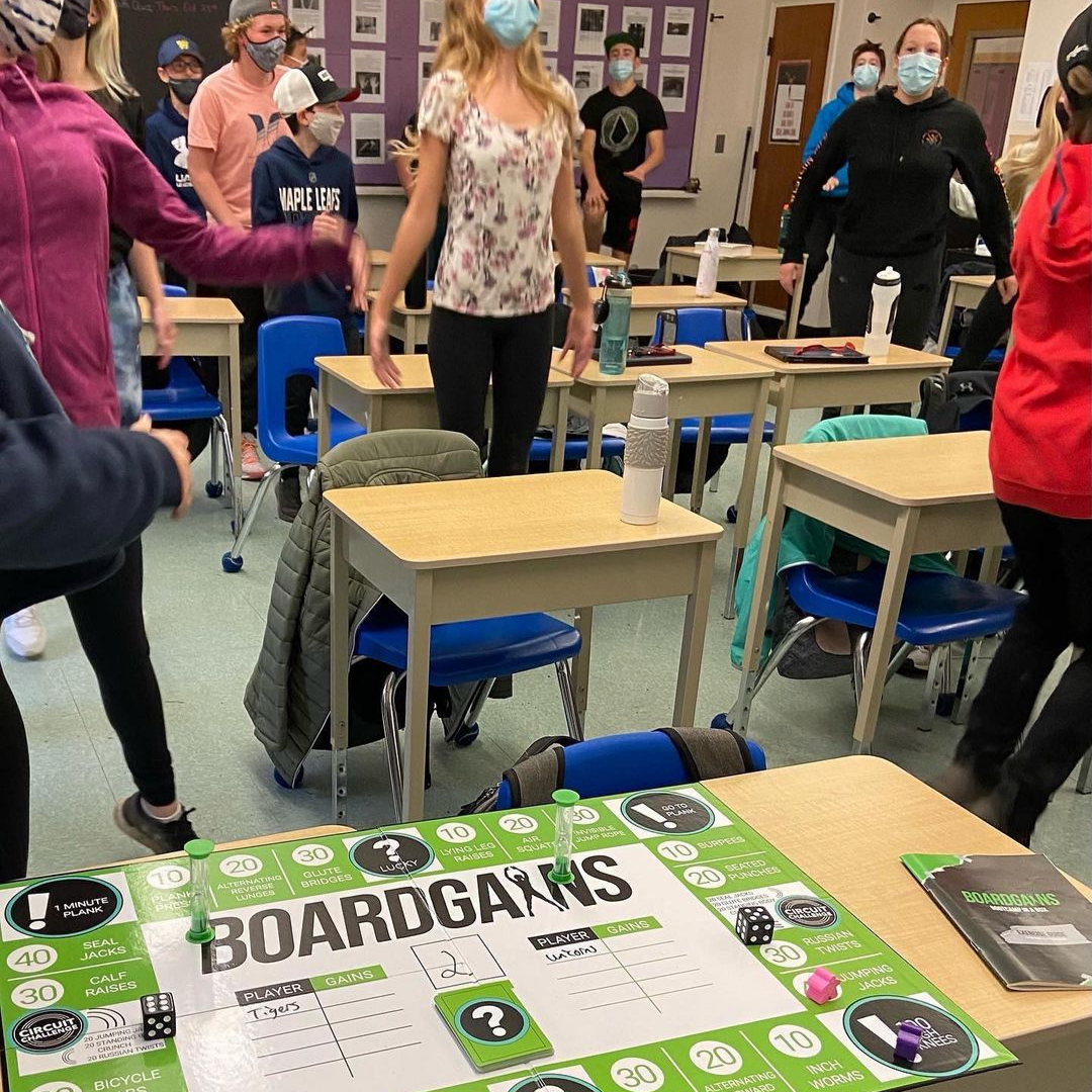 Boardgains Used in Classroom with Desks - Integrating Fitness into Academic Settings