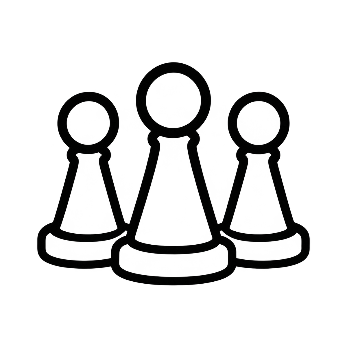 A minimalist black line icon depicting three chess pawns, commonly used to represent a team or group.