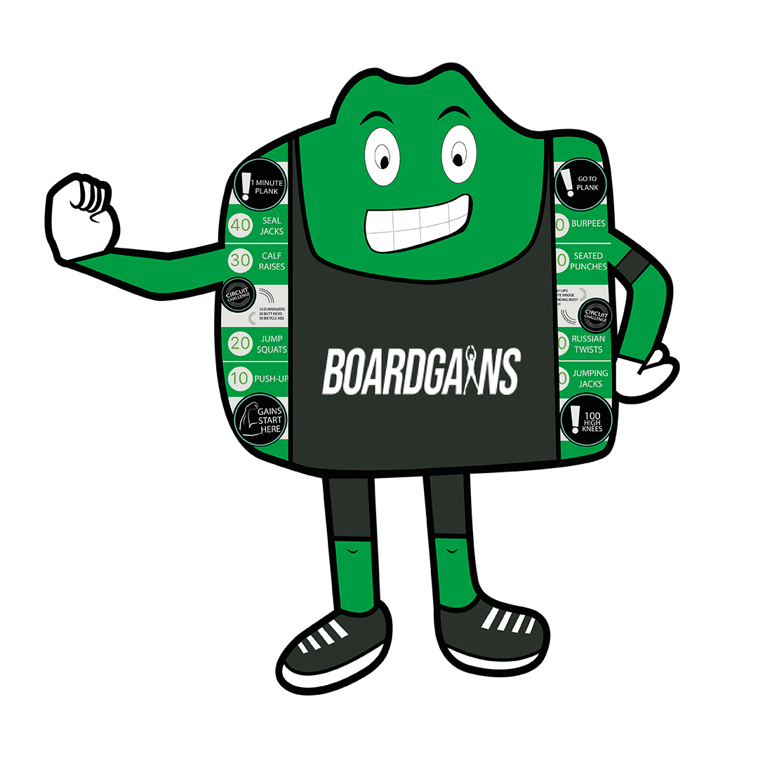 Gainsy the Mascot Flexing Arms - Symbolizing the Strength and Fun of Boardgains