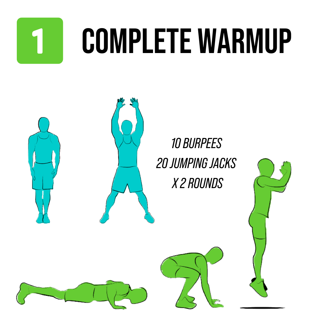 Illustration of person completing jumping jacks and burpees for a warmup