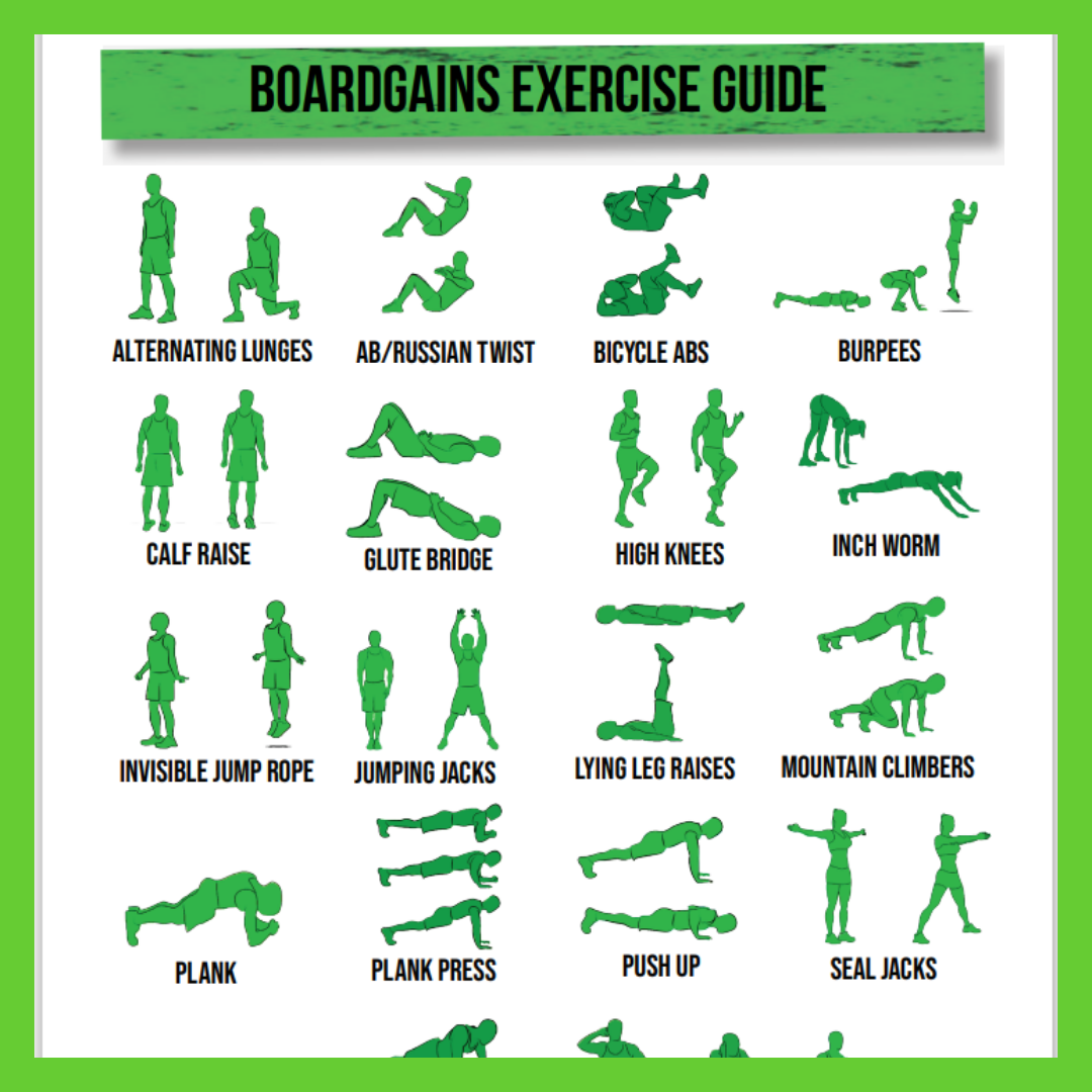 Exercise Guide with all movements and exercises in boardgains