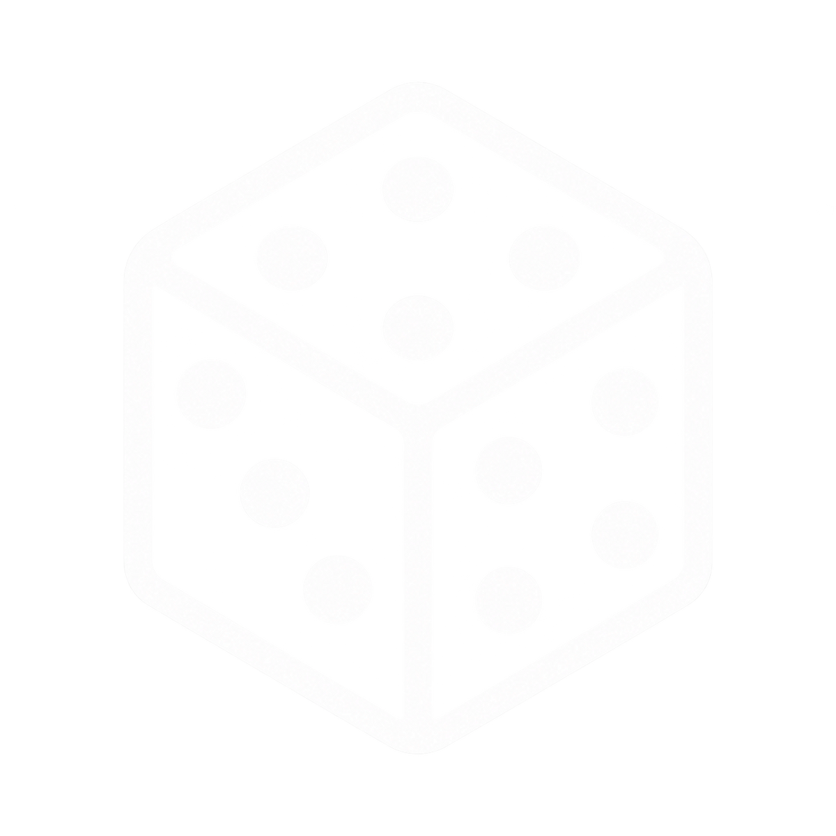 A minimalist white line-art icon depicting a hexagonal box with rounded corners, representing packaging or a product box, on a solid white background.